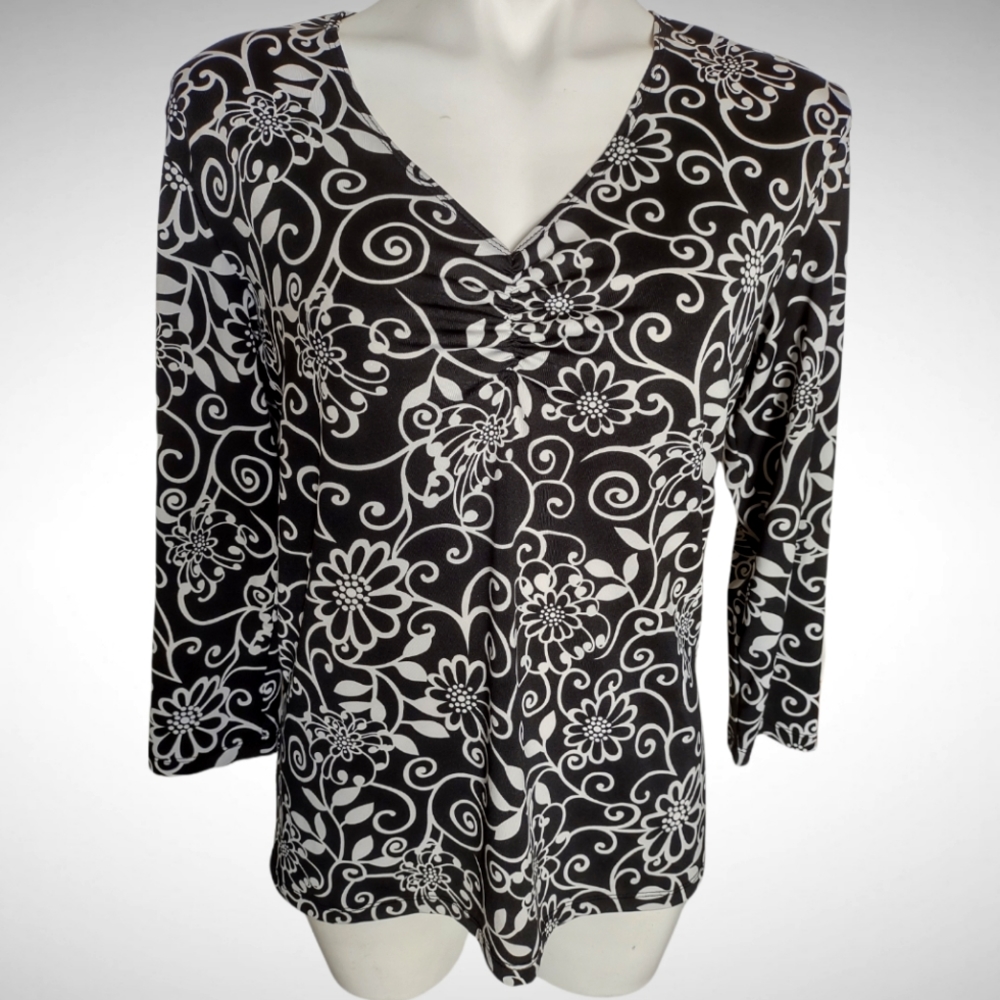 KC Stevens y2k black& white print psychedelic blouse plus XL vintage